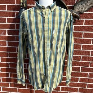 -Columbia Lt Green Dk Green Blue Plaid Button Down L/S Men's Size XL